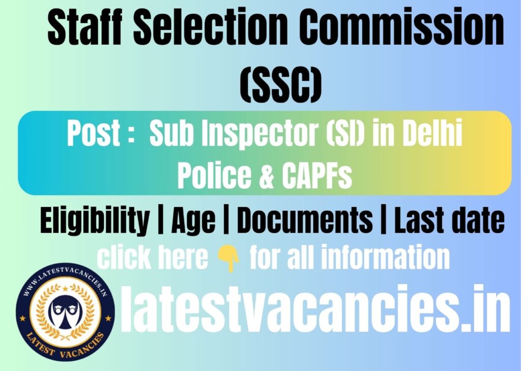SSC CPO Recruitment Correction/Edit Form Sub Inspector 2025